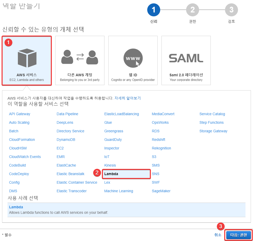 Lambda 함수 실행을 위한 역할 생성하기