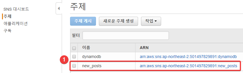 Lambda 함수에서 사용할 SNS 주제 정보 검색하기